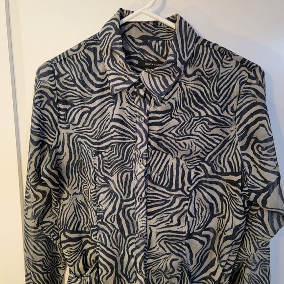 Tunic Button Down Shirt Blouse Jacket Beach Coverup Resort Stripped Gray Medium - Picture 17 of 17